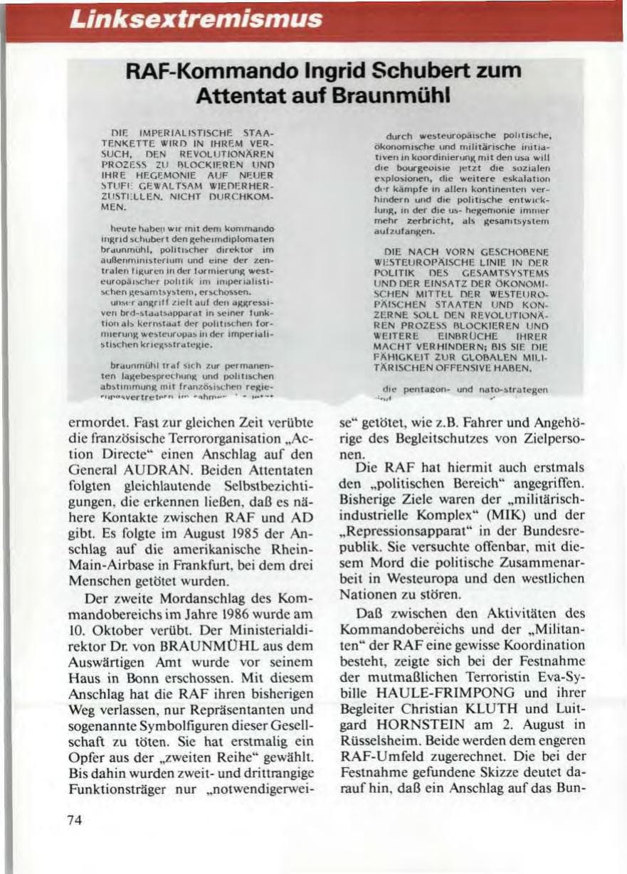 Seite 78 des Verfassungsschutzbericht 1986 Niedersachsen