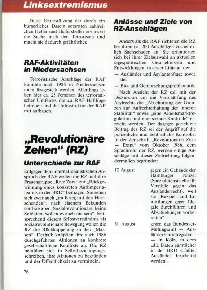 Seite 80 des Verfassungsschutzbericht 1986 Niedersachsen