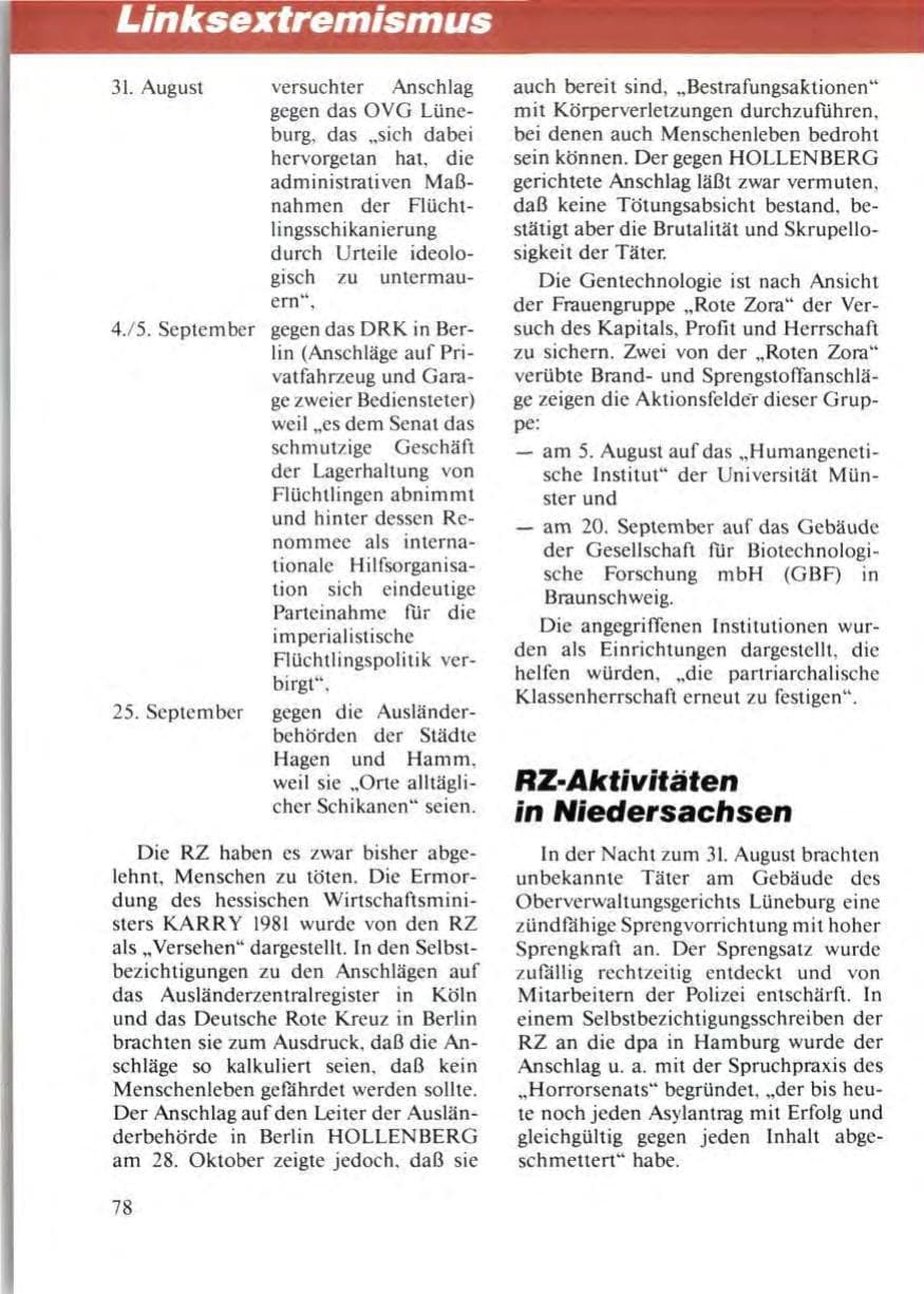 Seite 82 des Verfassungsschutzbericht 1986 Niedersachsen
