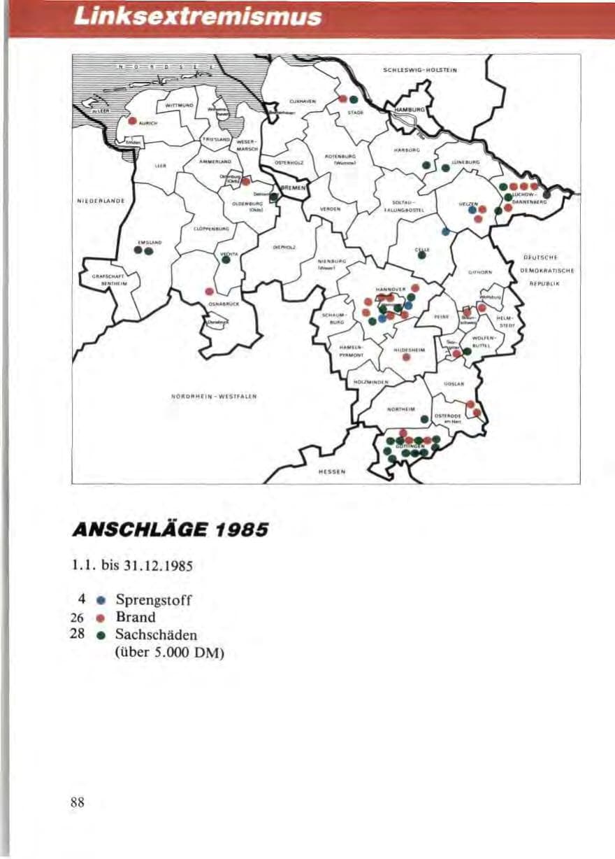 Seite 92 des Verfassungsschutzbericht 1986 Niedersachsen