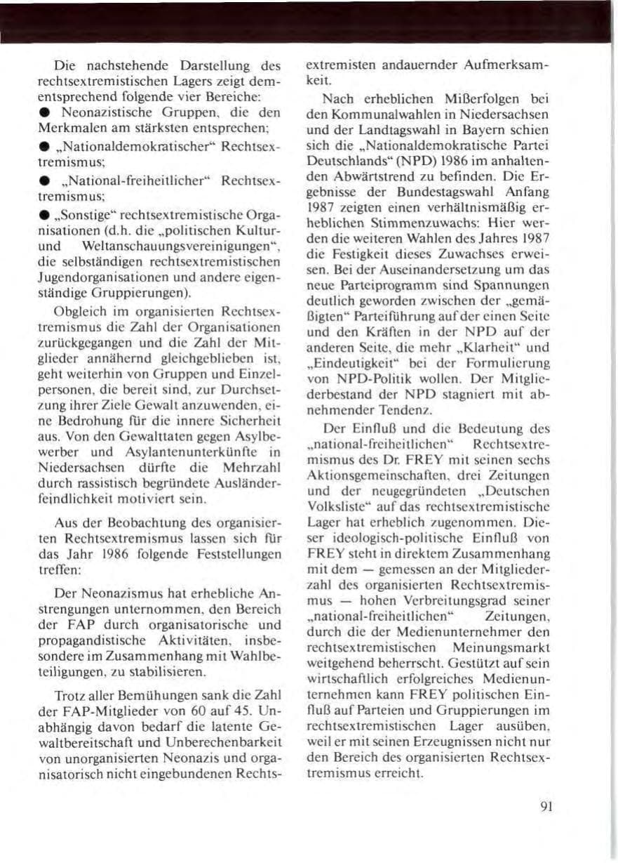 Seite 95 des Verfassungsschutzbericht 1986 Niedersachsen