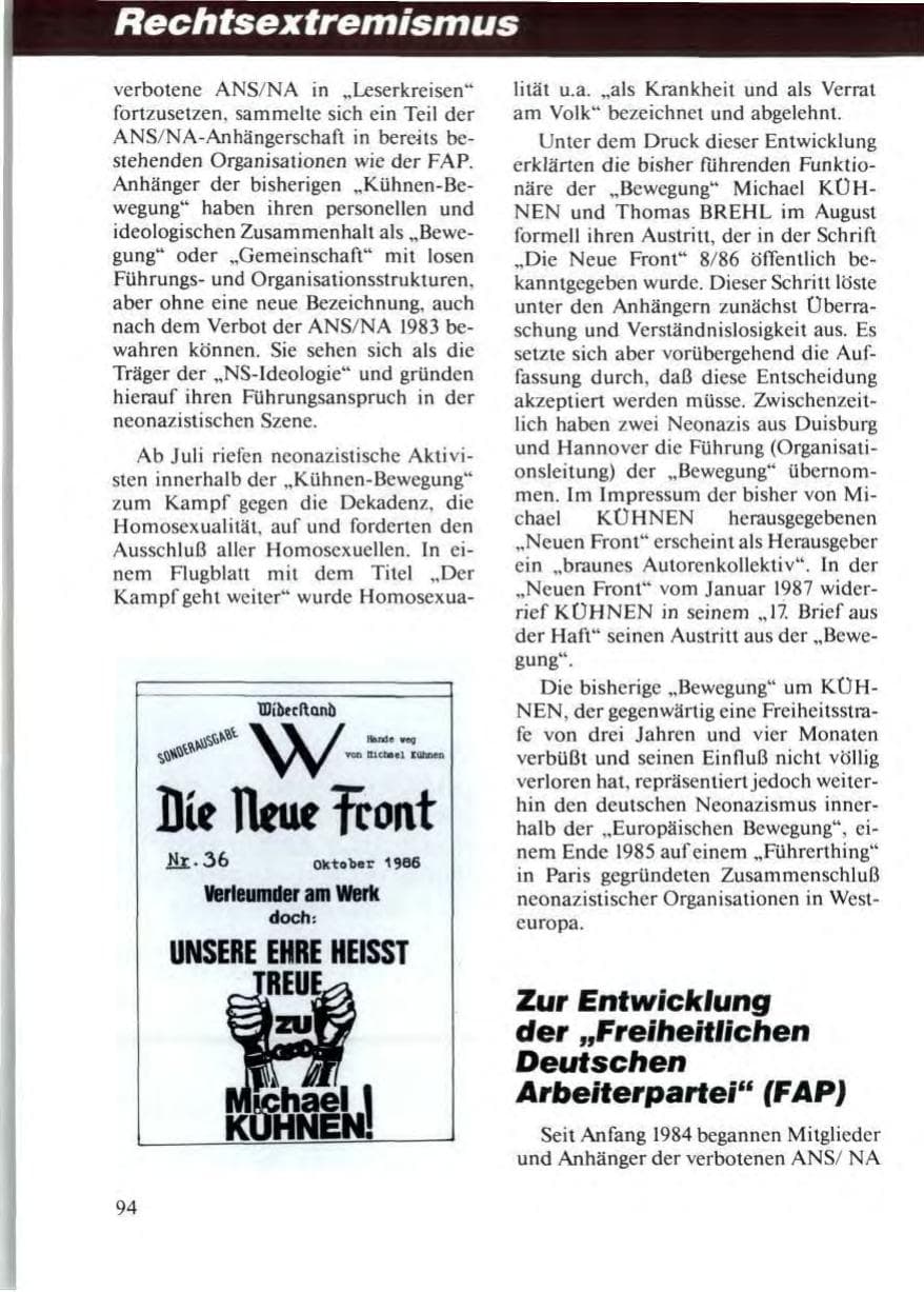 Seite 98 des Verfassungsschutzbericht 1986 Niedersachsen