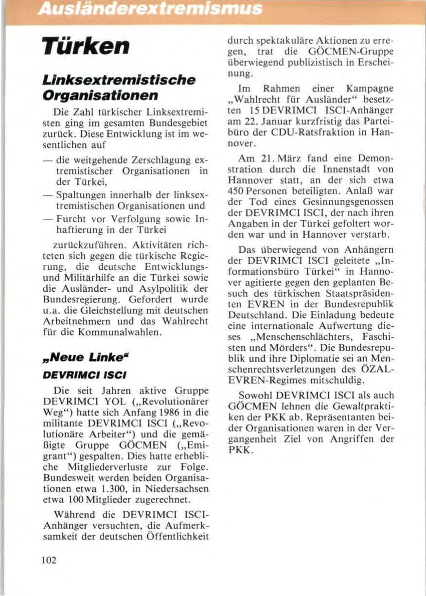 Seite 104 des Verfassungsschutzbericht 1987 Niedersachsen
