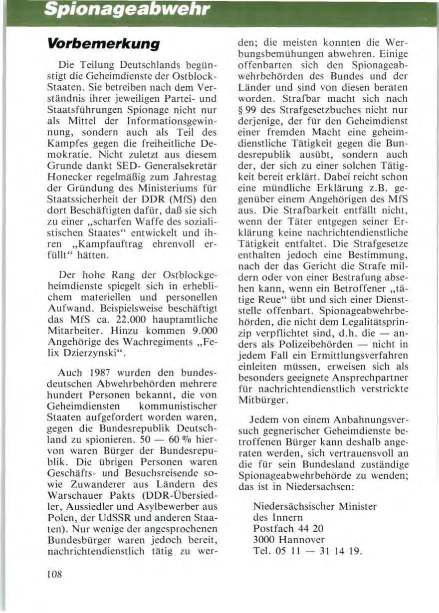 Seite 110 des Verfassungsschutzbericht 1987 Niedersachsen