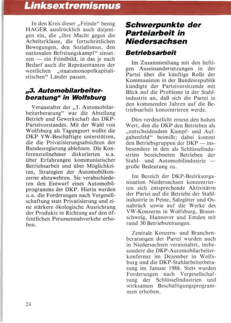 Seite 26 des Verfassungsschutzbericht 1987 Niedersachsen