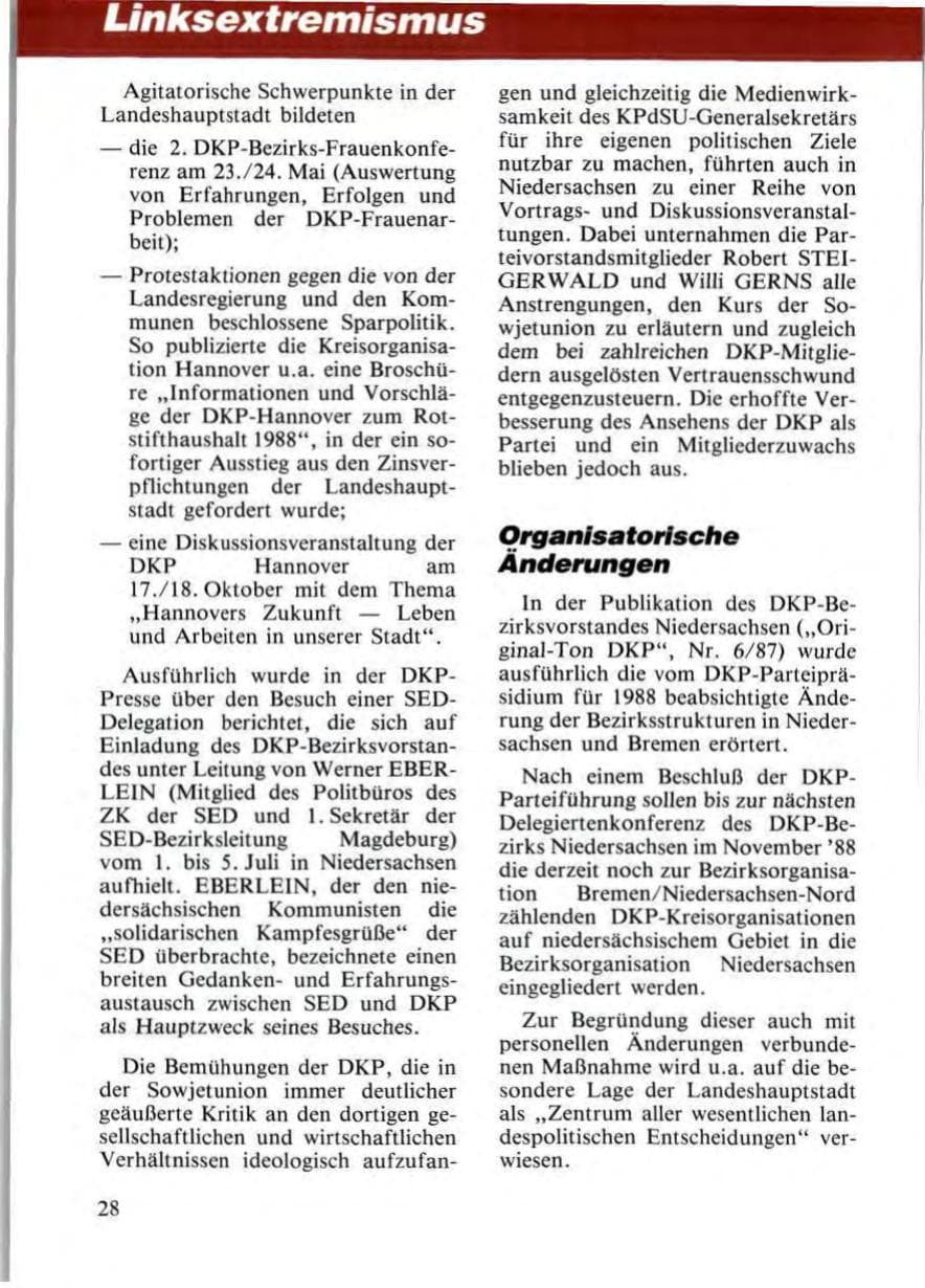 Seite 30 des Verfassungsschutzbericht 1987 Niedersachsen