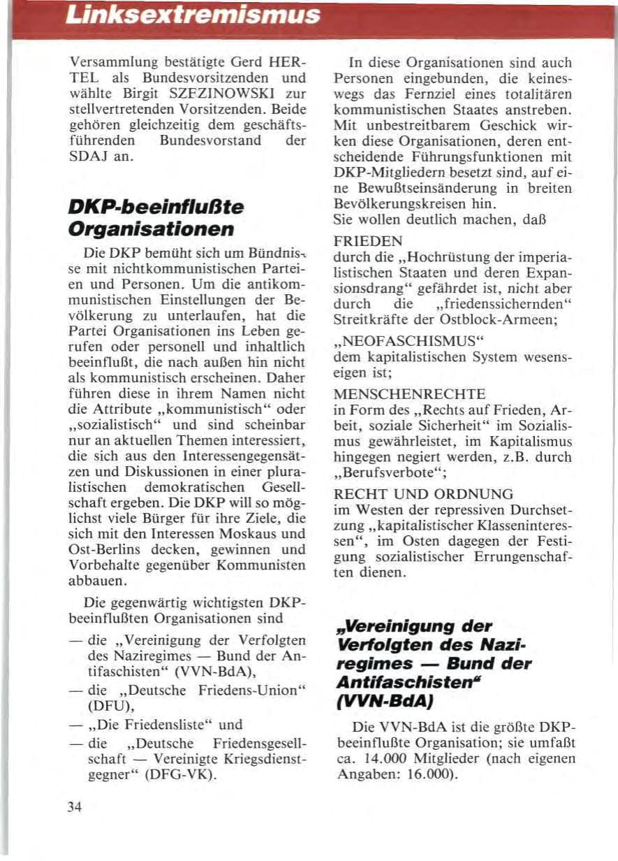 Seite 36 des Verfassungsschutzbericht 1987 Niedersachsen