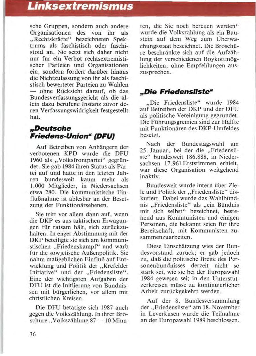 Seite 38 des Verfassungsschutzbericht 1987 Niedersachsen