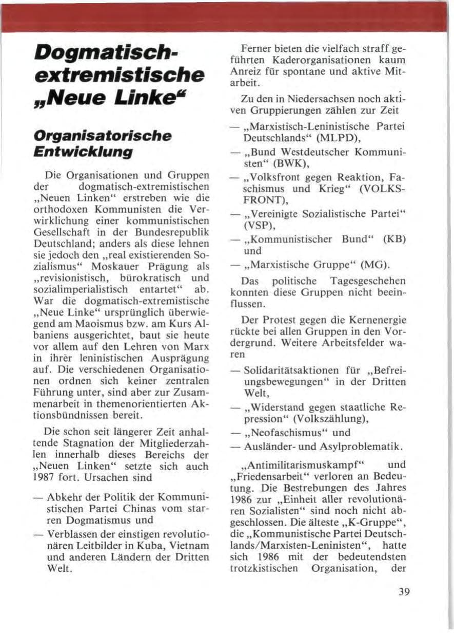 Seite 41 des Verfassungsschutzbericht 1987 Niedersachsen