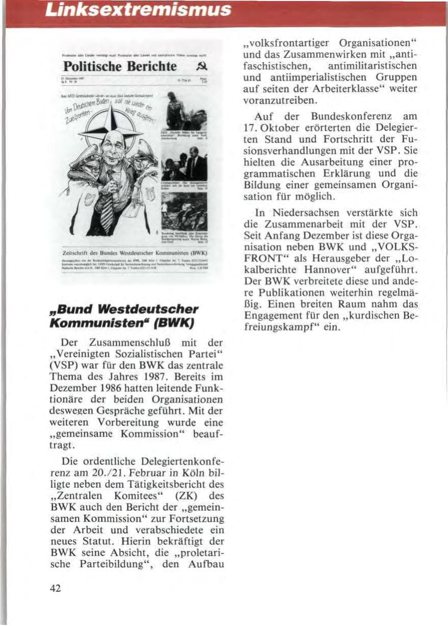 Seite 44 des Verfassungsschutzbericht 1987 Niedersachsen