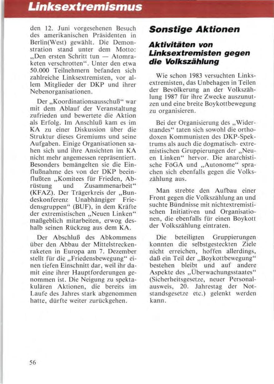 Seite 58 des Verfassungsschutzbericht 1987 Niedersachsen
