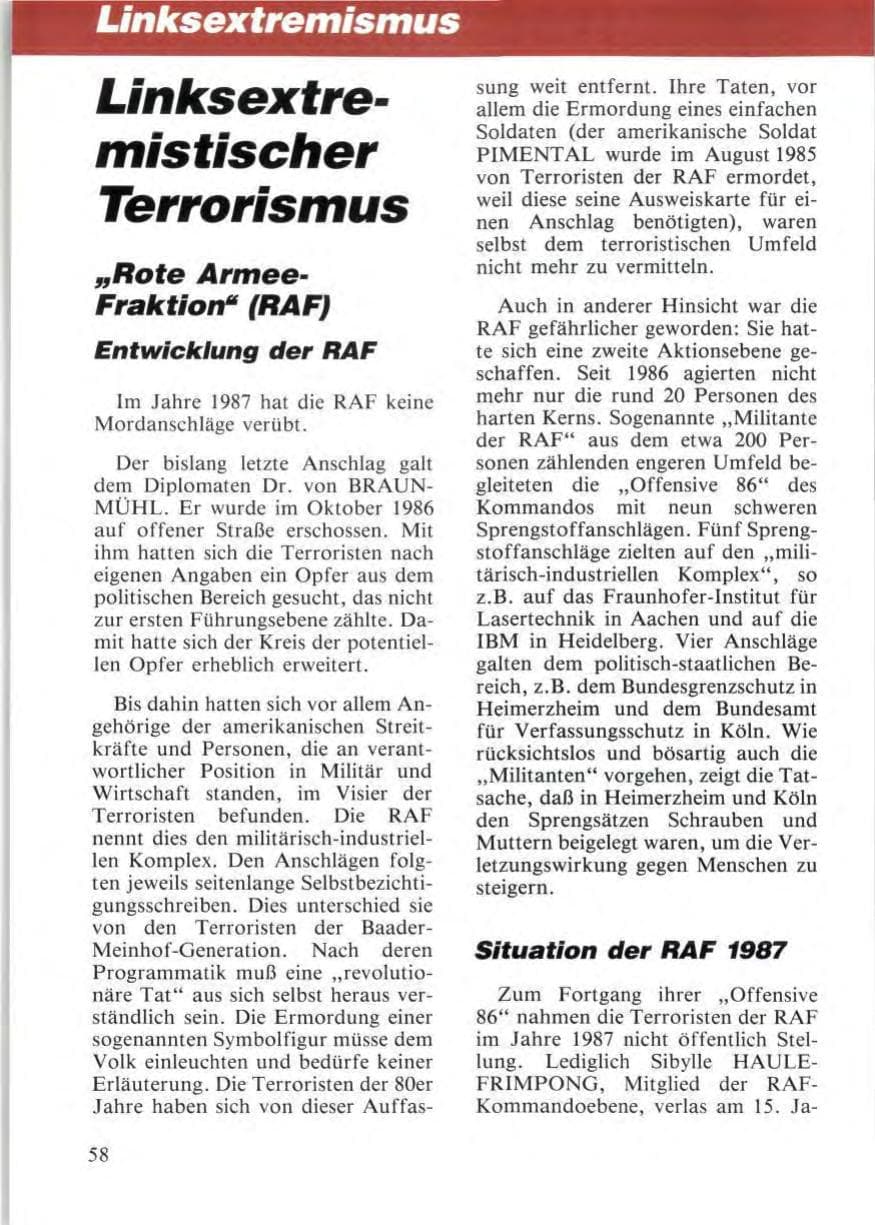 Seite 60 des Verfassungsschutzbericht 1987 Niedersachsen