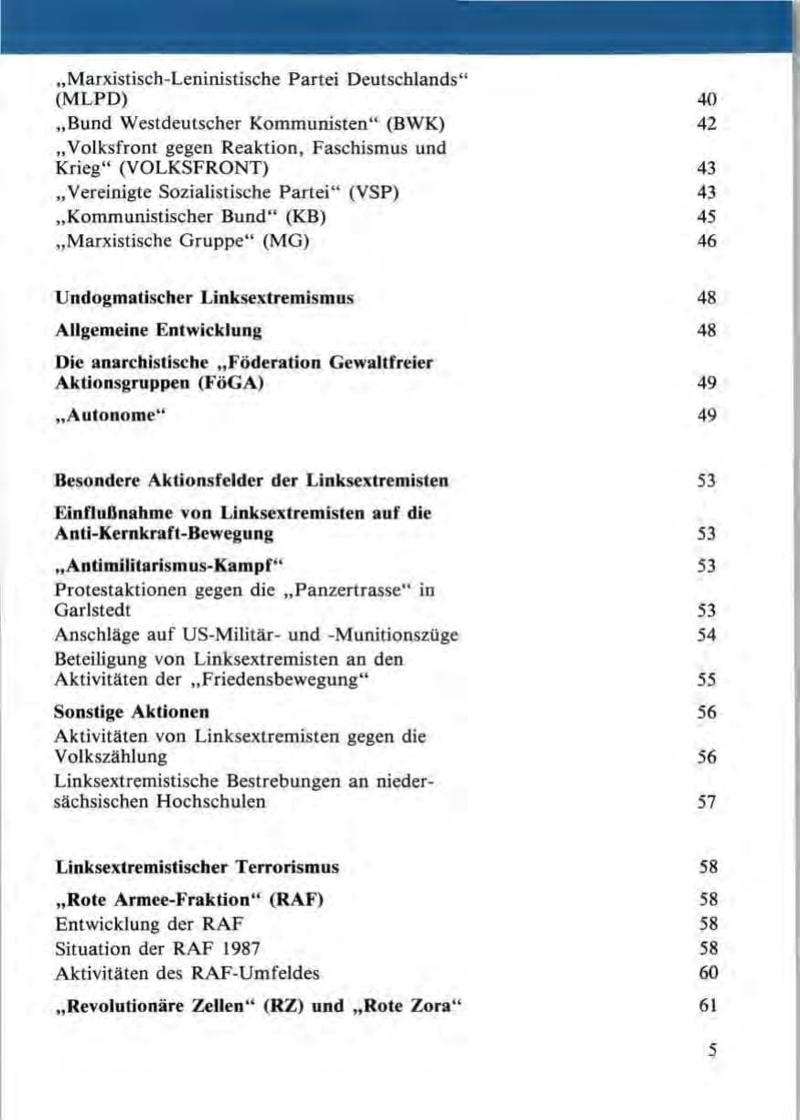 Seite 7 des Verfassungsschutzbericht 1987 Niedersachsen