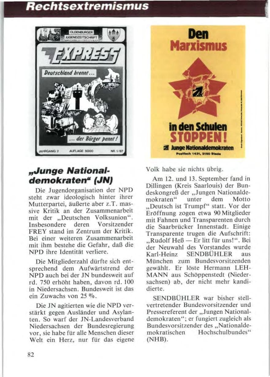 Seite 84 des Verfassungsschutzbericht 1987 Niedersachsen