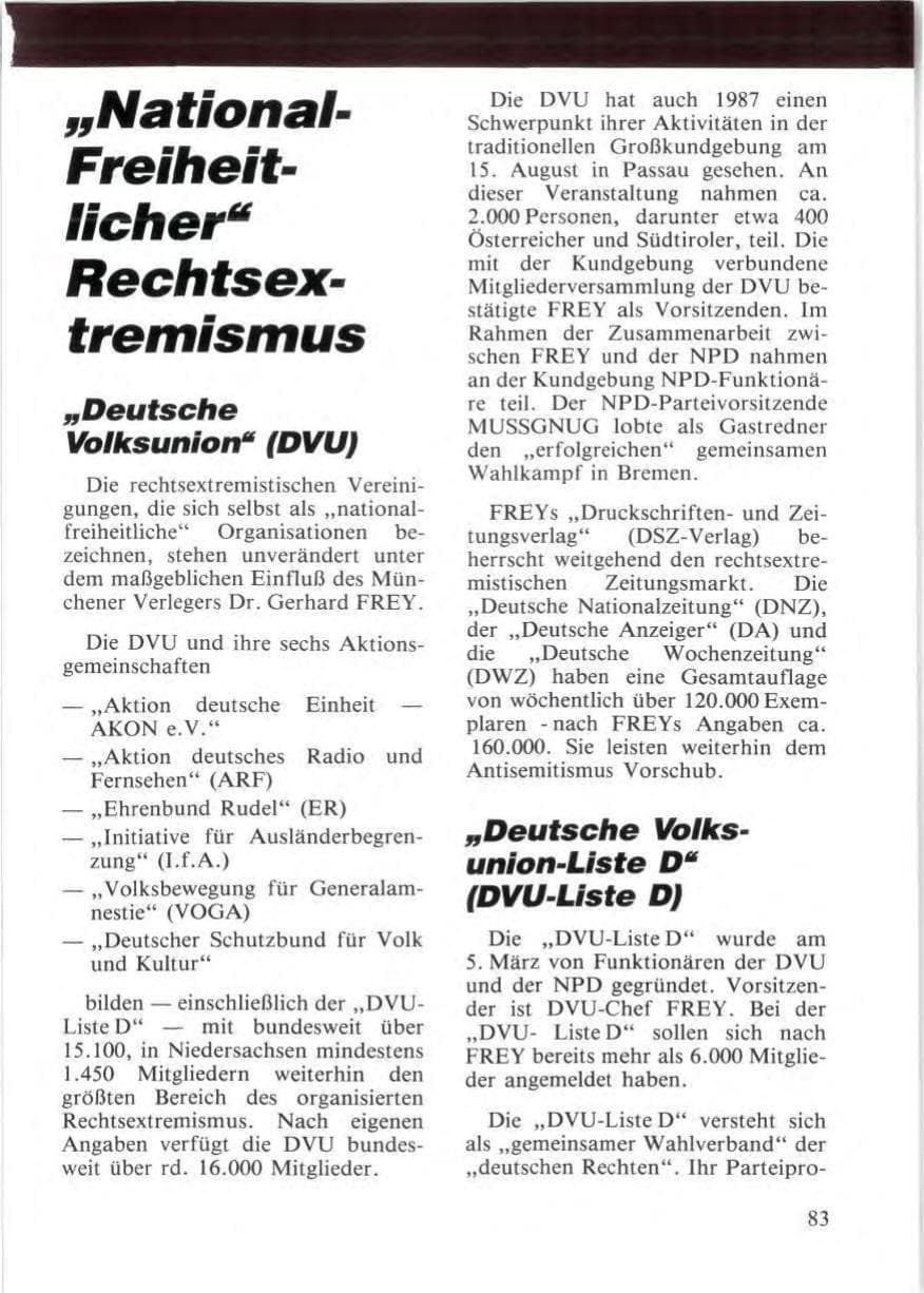 Seite 85 des Verfassungsschutzbericht 1987 Niedersachsen