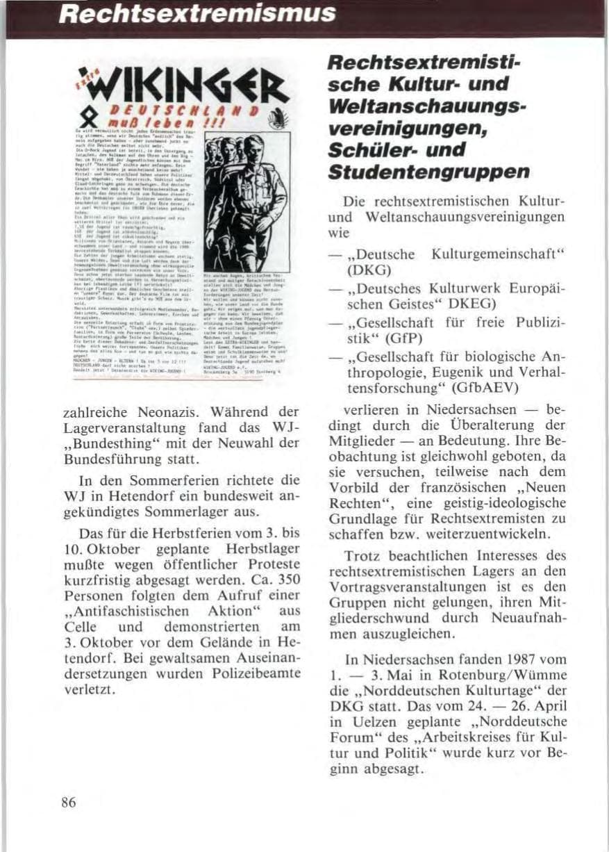 Seite 88 des Verfassungsschutzbericht 1987 Niedersachsen