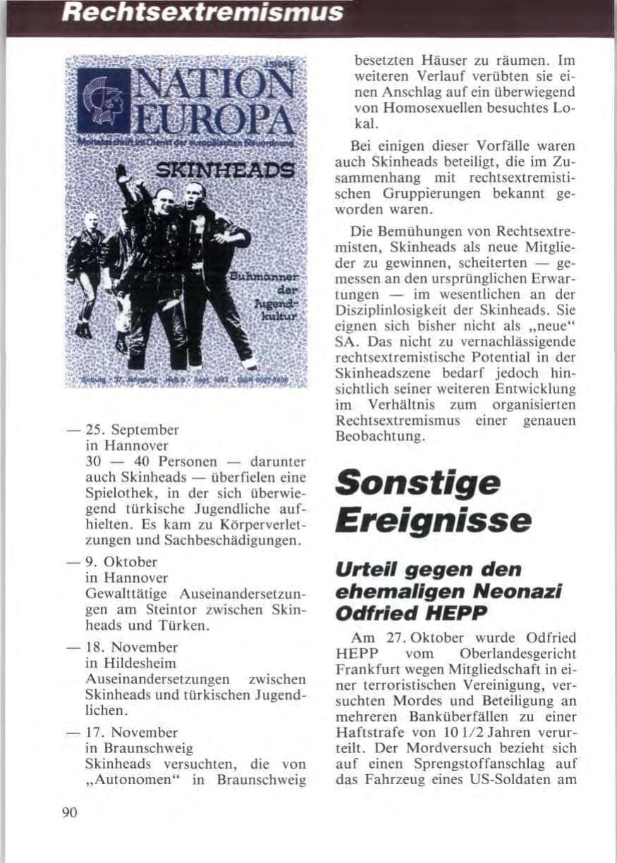 Seite 92 des Verfassungsschutzbericht 1987 Niedersachsen