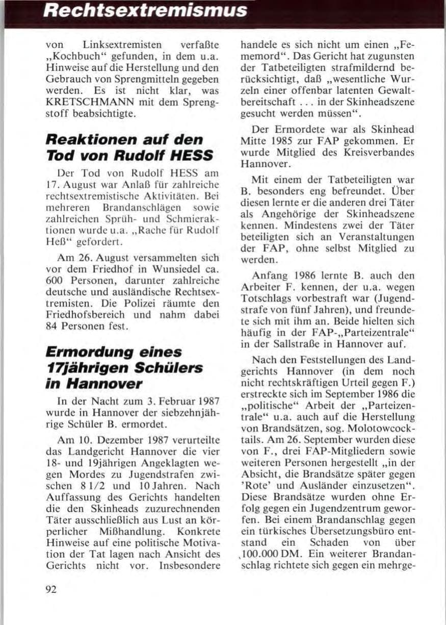 Seite 94 des Verfassungsschutzbericht 1987 Niedersachsen