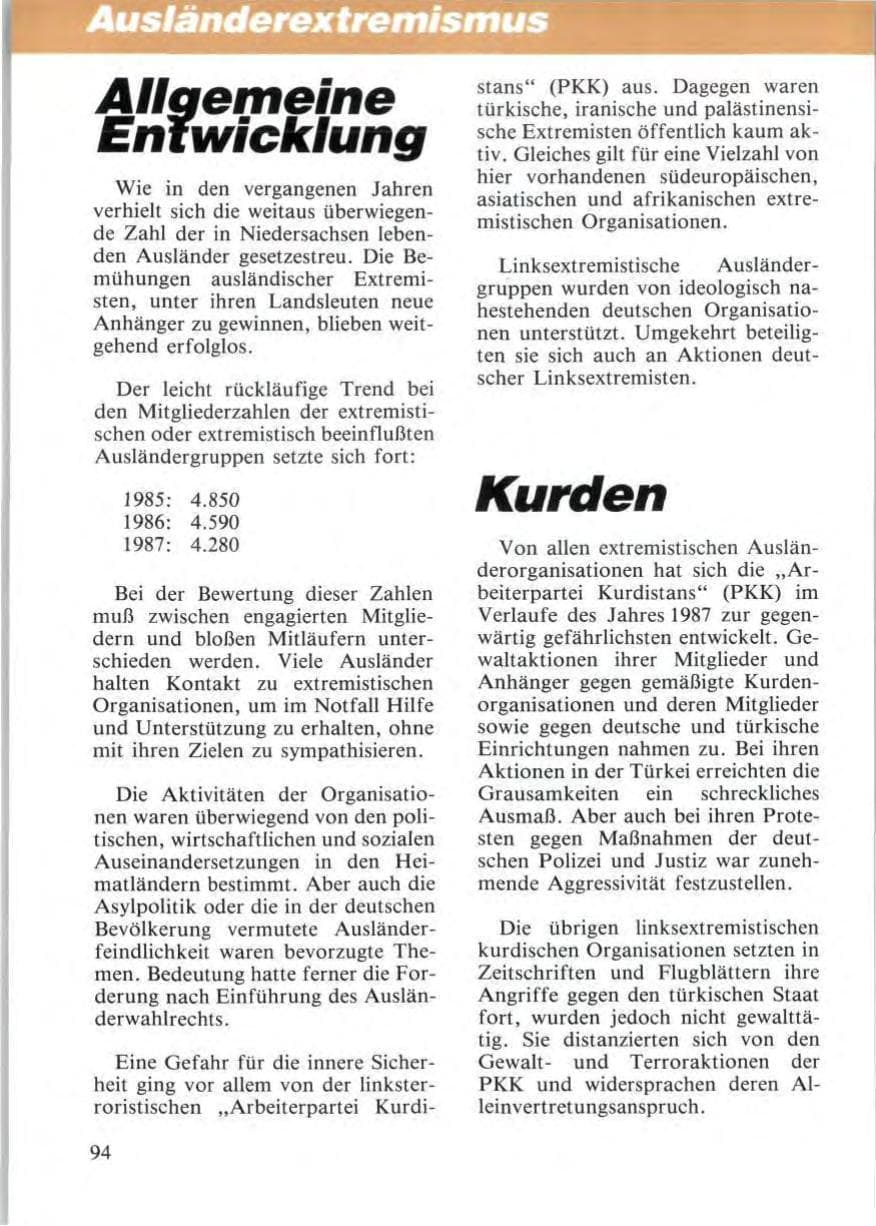 Seite 96 des Verfassungsschutzbericht 1987 Niedersachsen