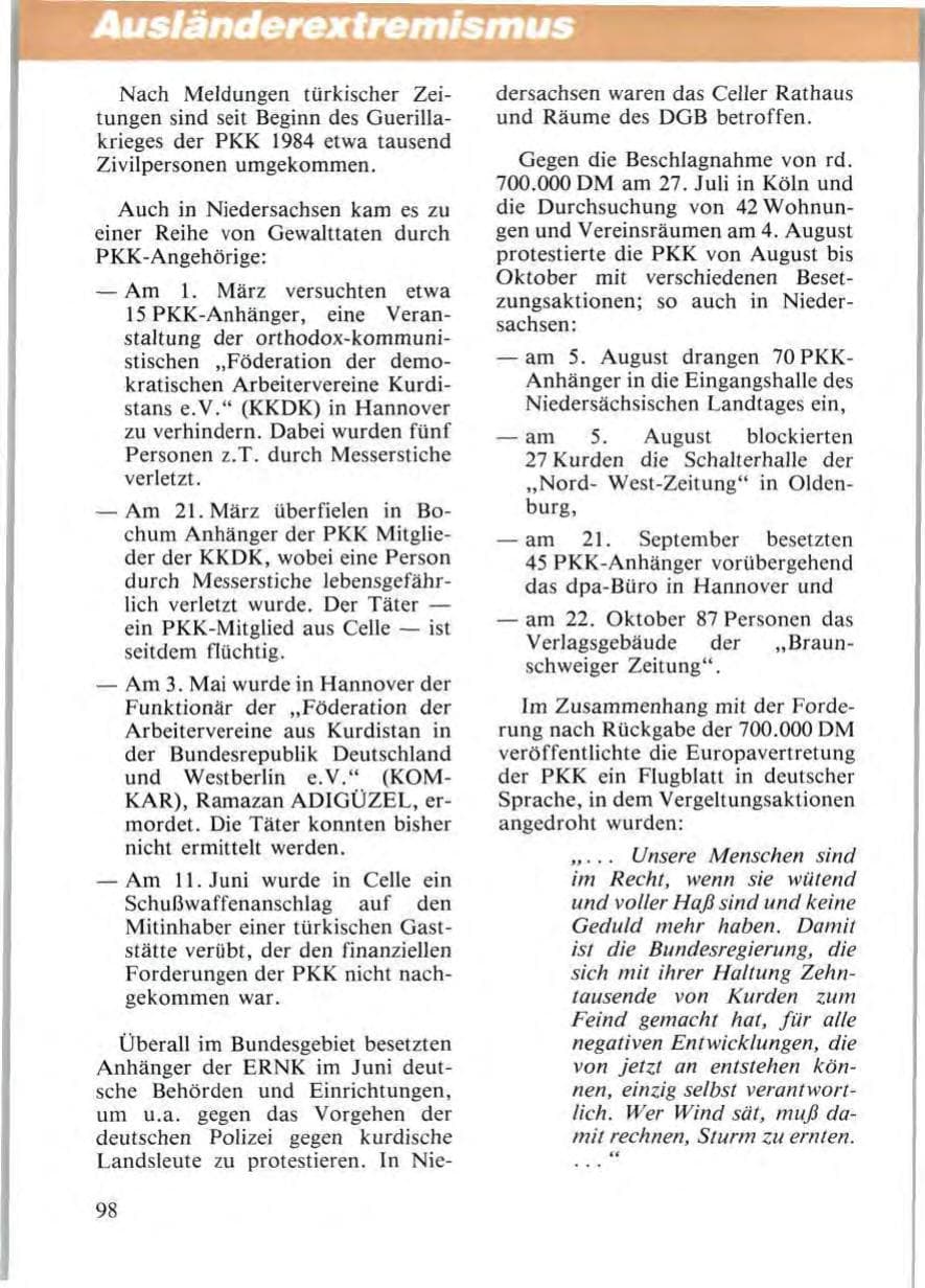 Seite 100 des Verfassungsschutzbericht 1987 Niedersachsen