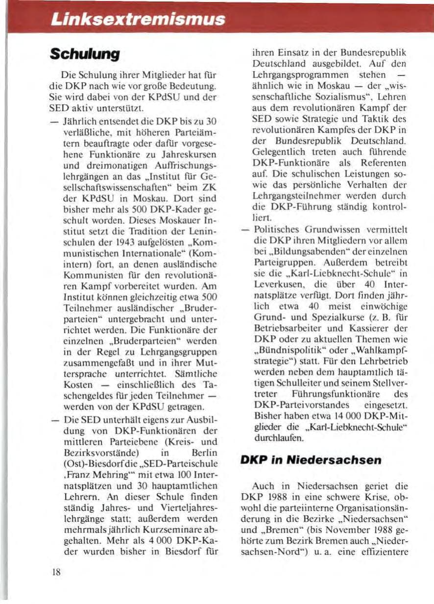 Seite 20 des Verfassungsschutzbericht 1988 Niedersachsen
