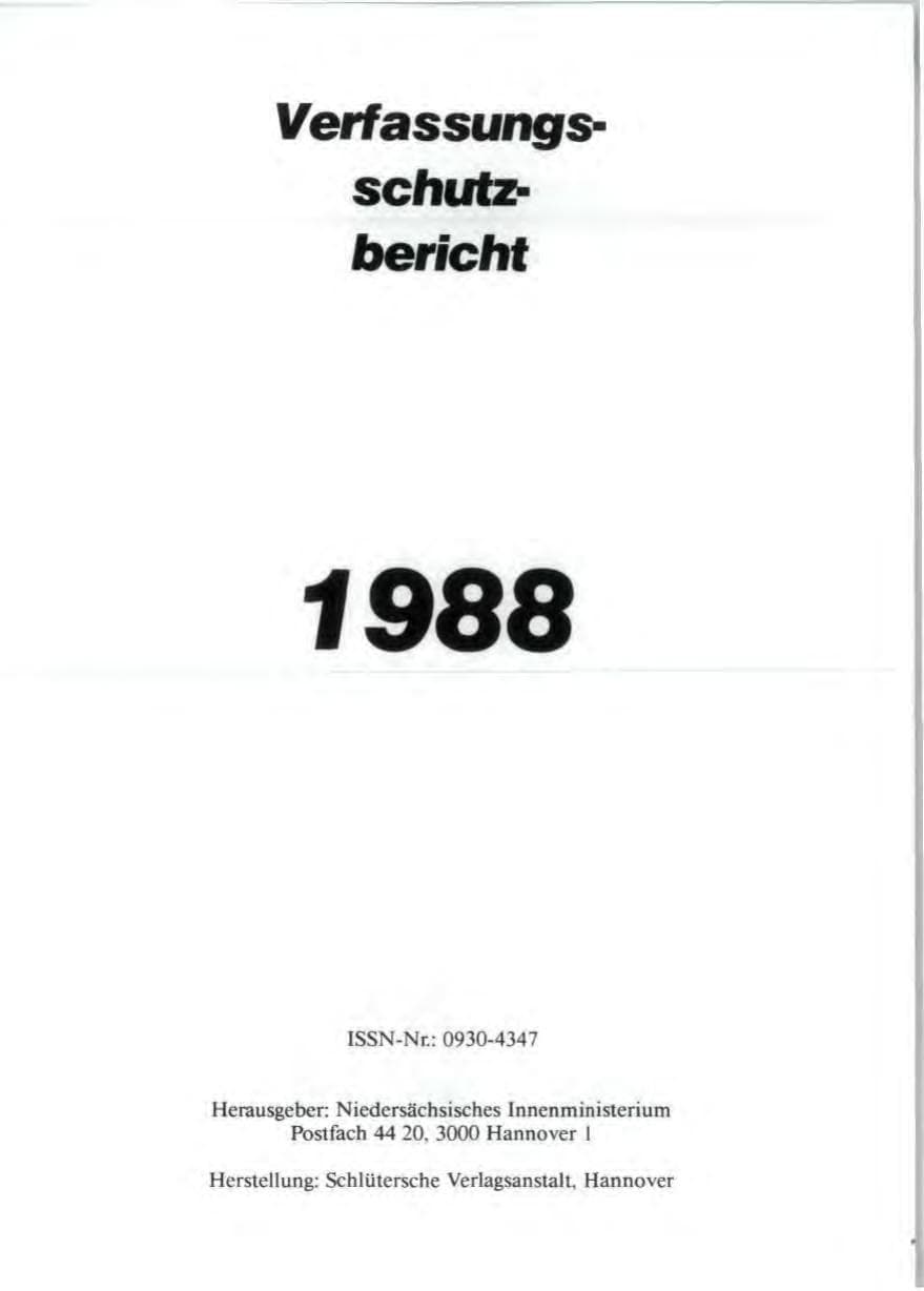 Seite 3 des Verfassungsschutzbericht 1988 Niedersachsen