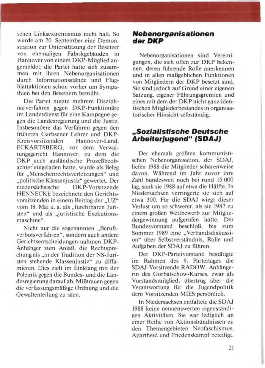Seite 23 des Verfassungsschutzbericht 1988 Niedersachsen