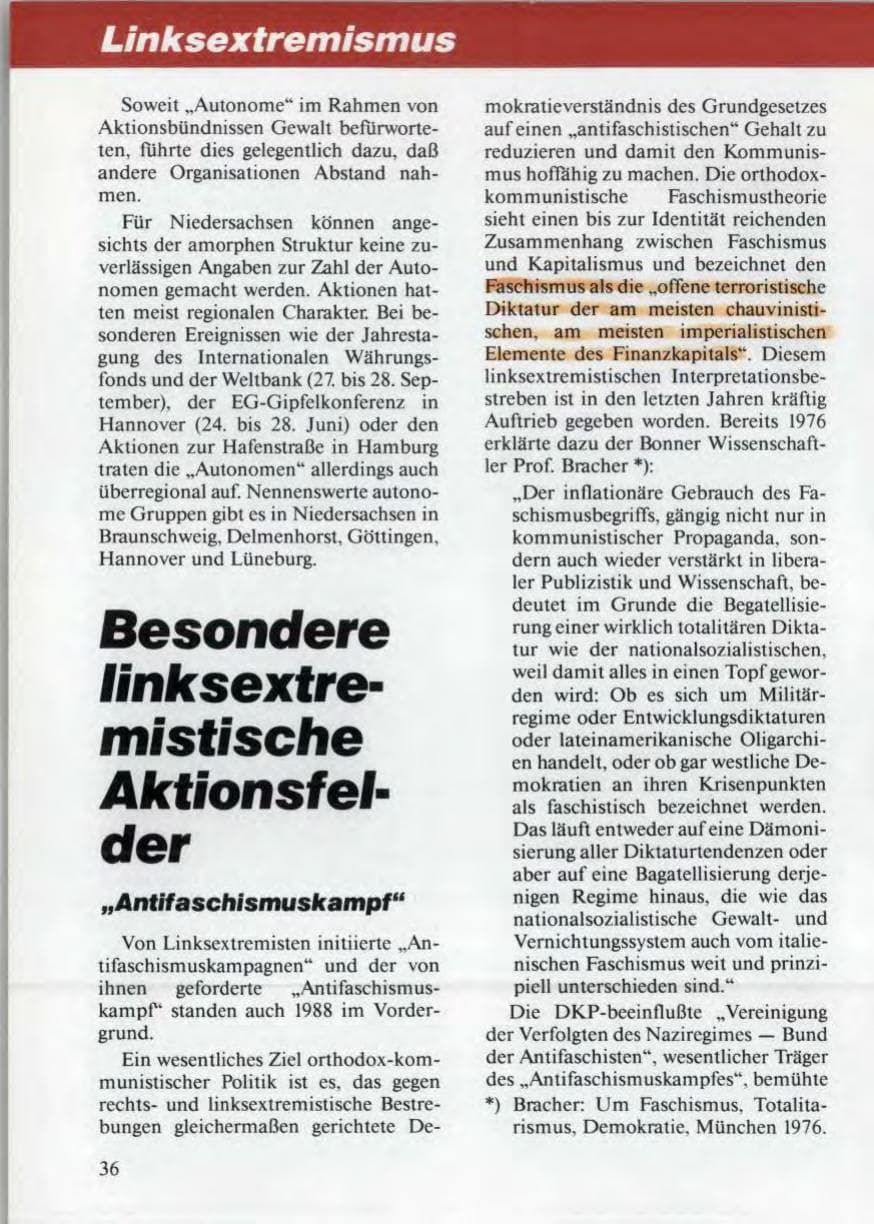 Seite 38 des Verfassungsschutzbericht 1988 Niedersachsen
