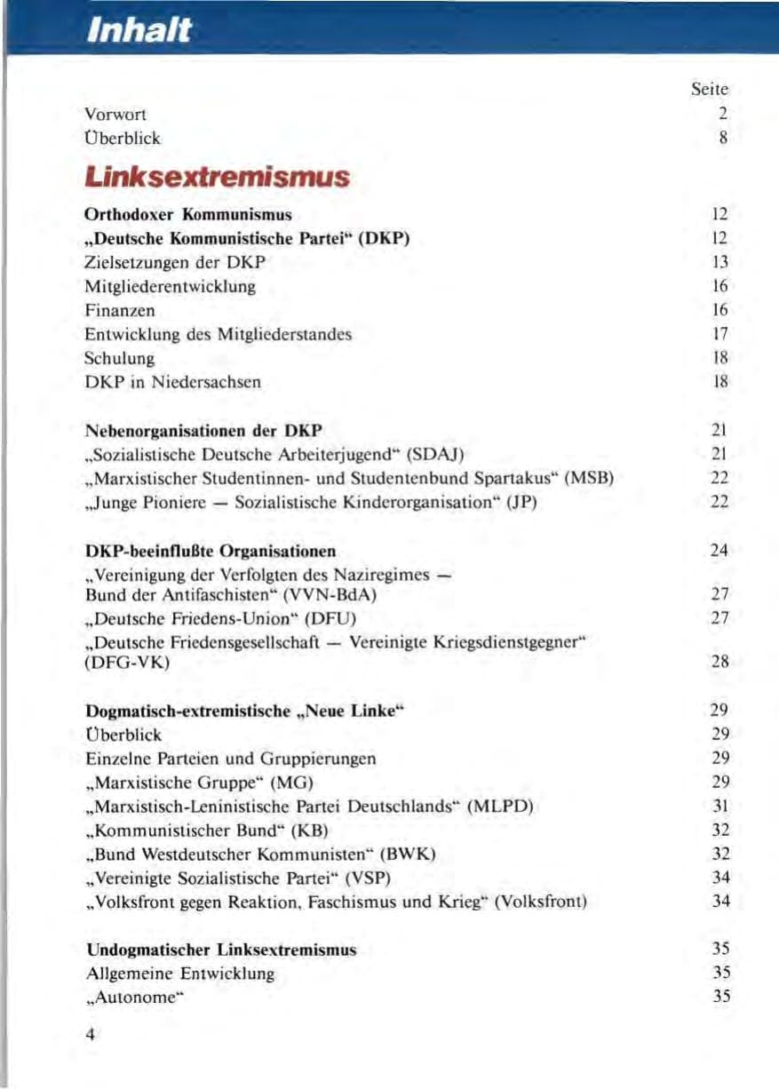 Seite 6 des Verfassungsschutzbericht 1988 Niedersachsen