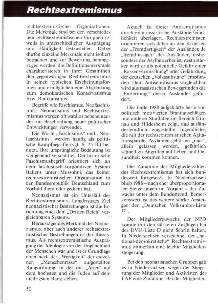 Seite 52 des Verfassungsschutzbericht 1988 Niedersachsen