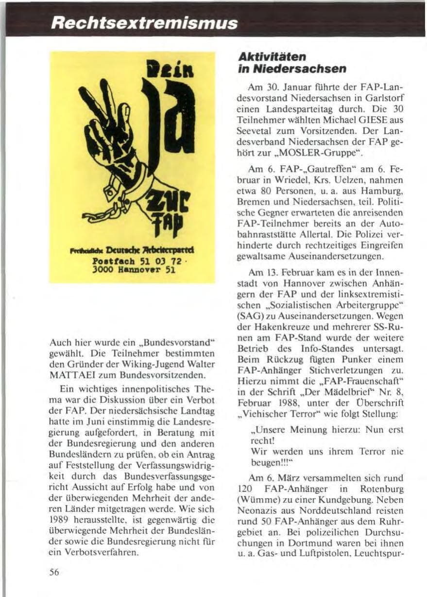 Seite 58 des Verfassungsschutzbericht 1988 Niedersachsen