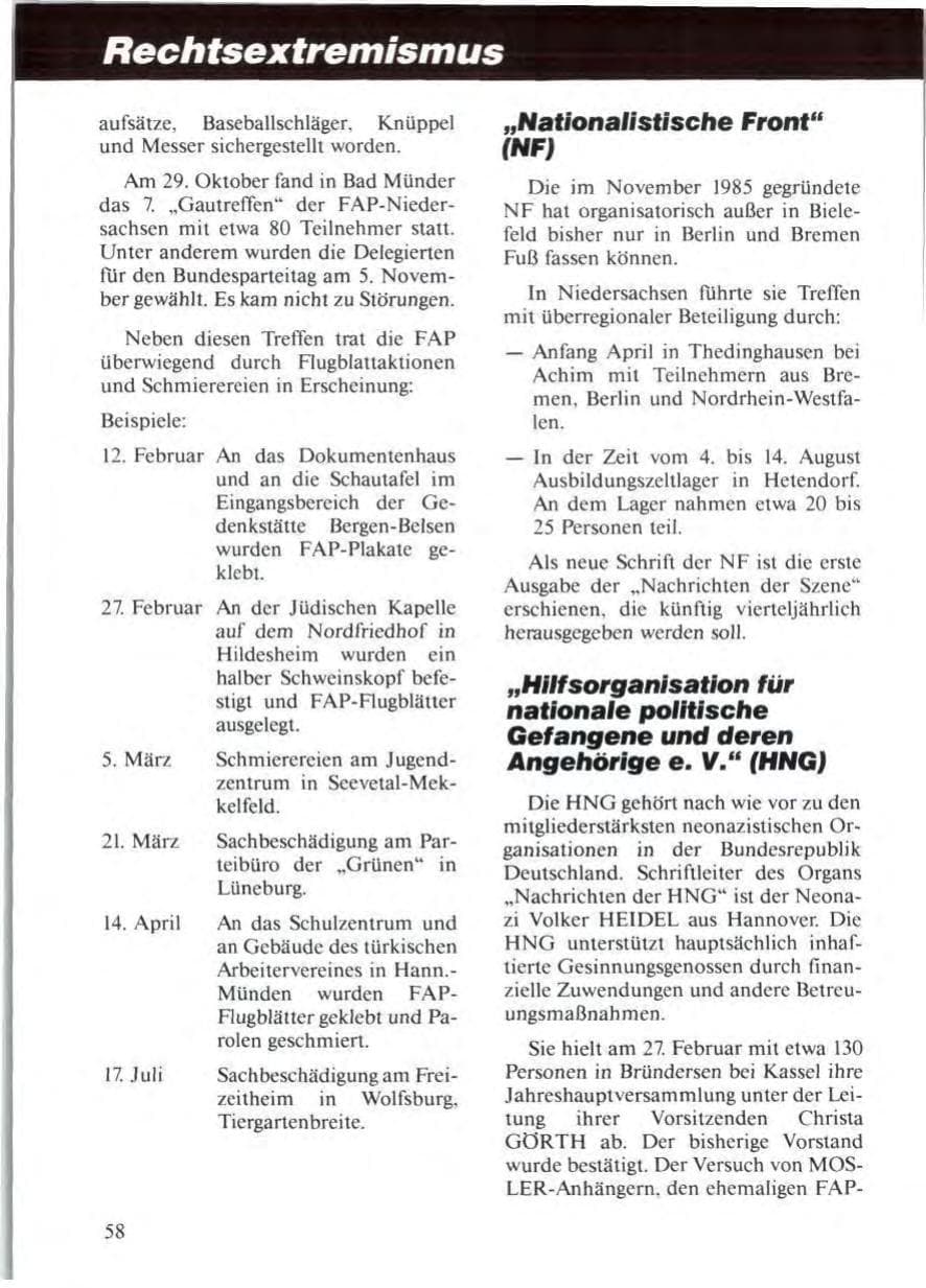 Seite 60 des Verfassungsschutzbericht 1988 Niedersachsen