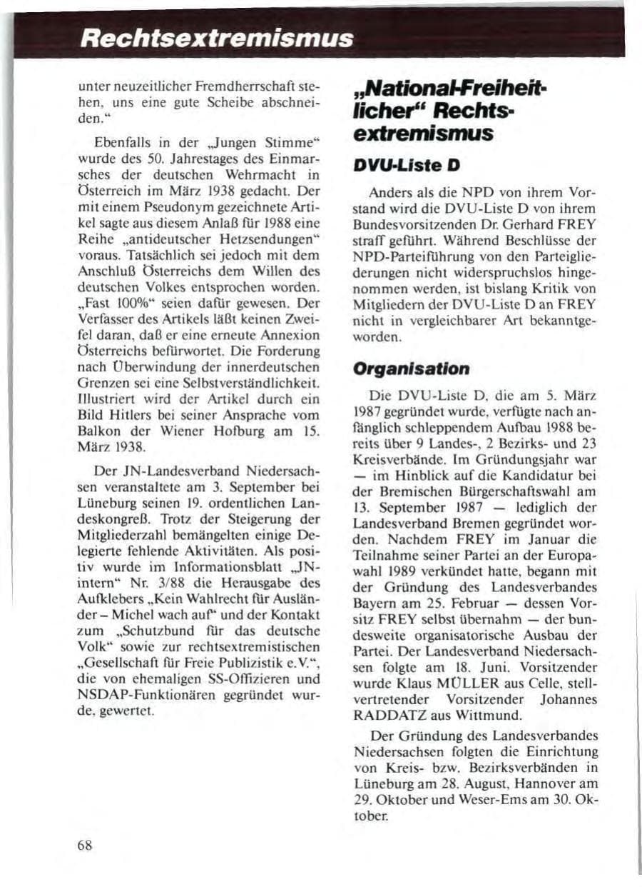 Seite 70 des Verfassungsschutzbericht 1988 Niedersachsen