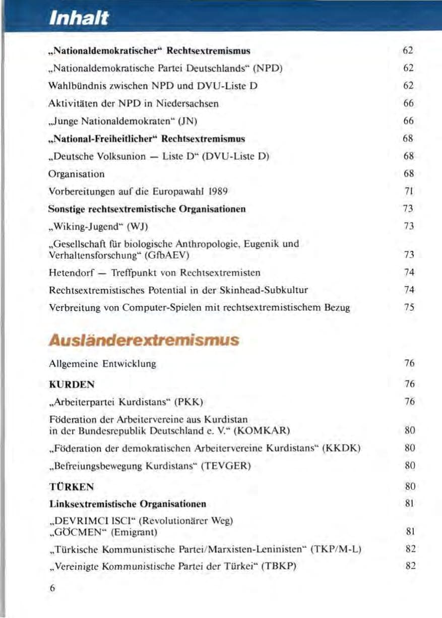 Seite 8 des Verfassungsschutzbericht 1988 Niedersachsen