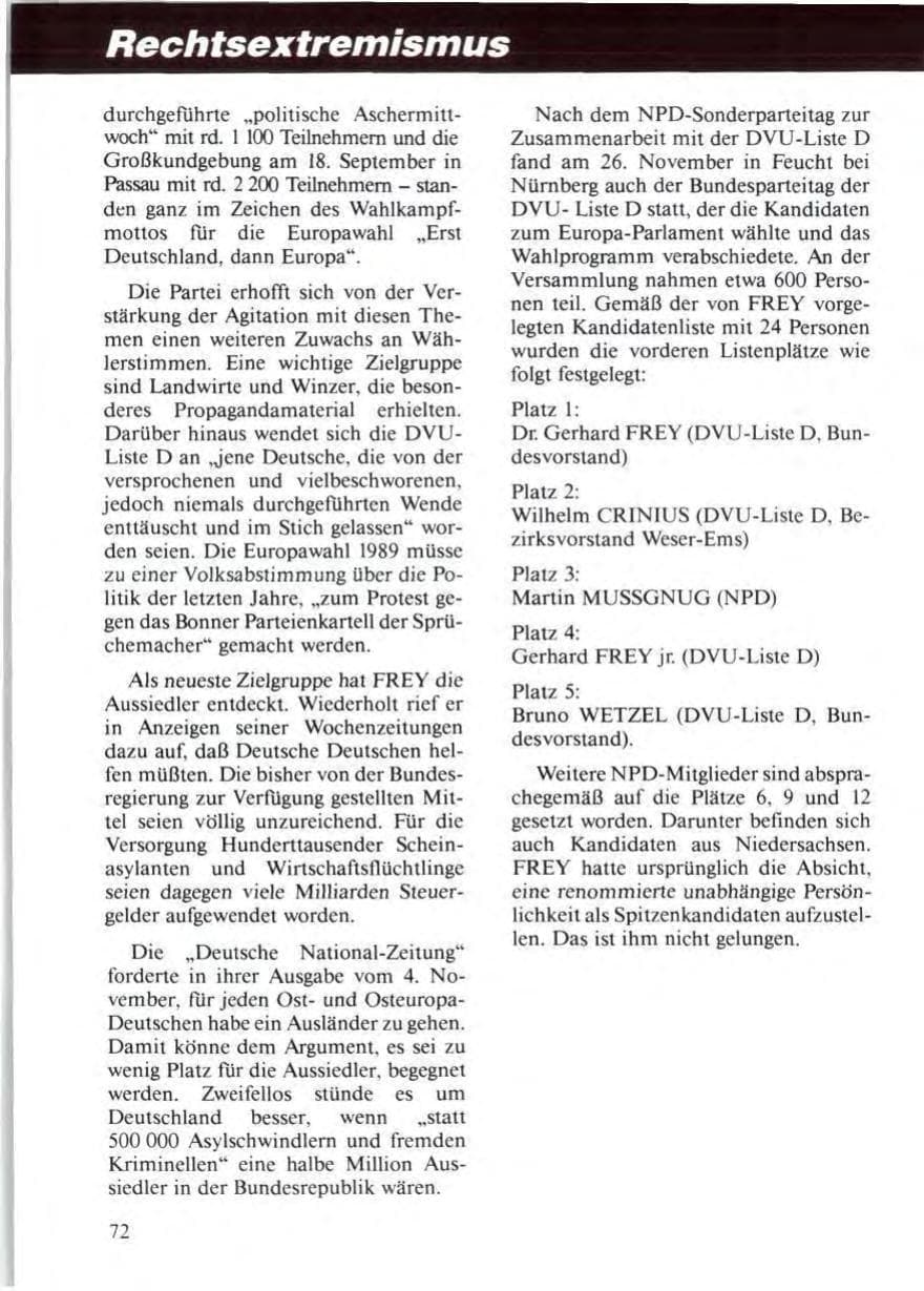 Seite 74 des Verfassungsschutzbericht 1988 Niedersachsen