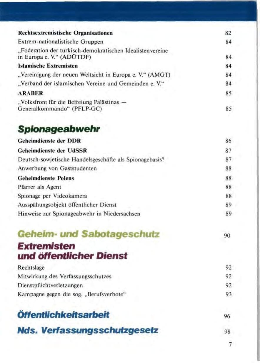 Seite 9 des Verfassungsschutzbericht 1988 Niedersachsen