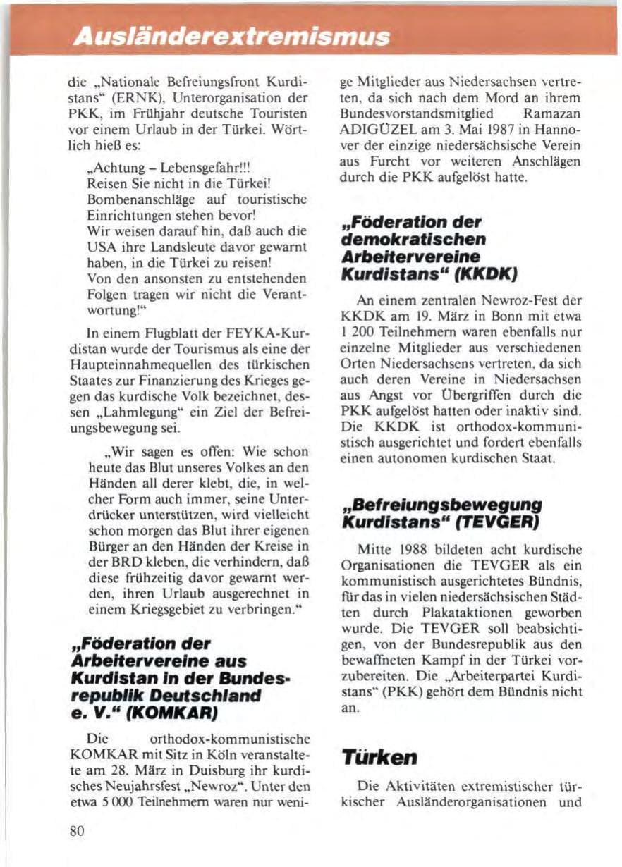 Seite 82 des Verfassungsschutzbericht 1988 Niedersachsen