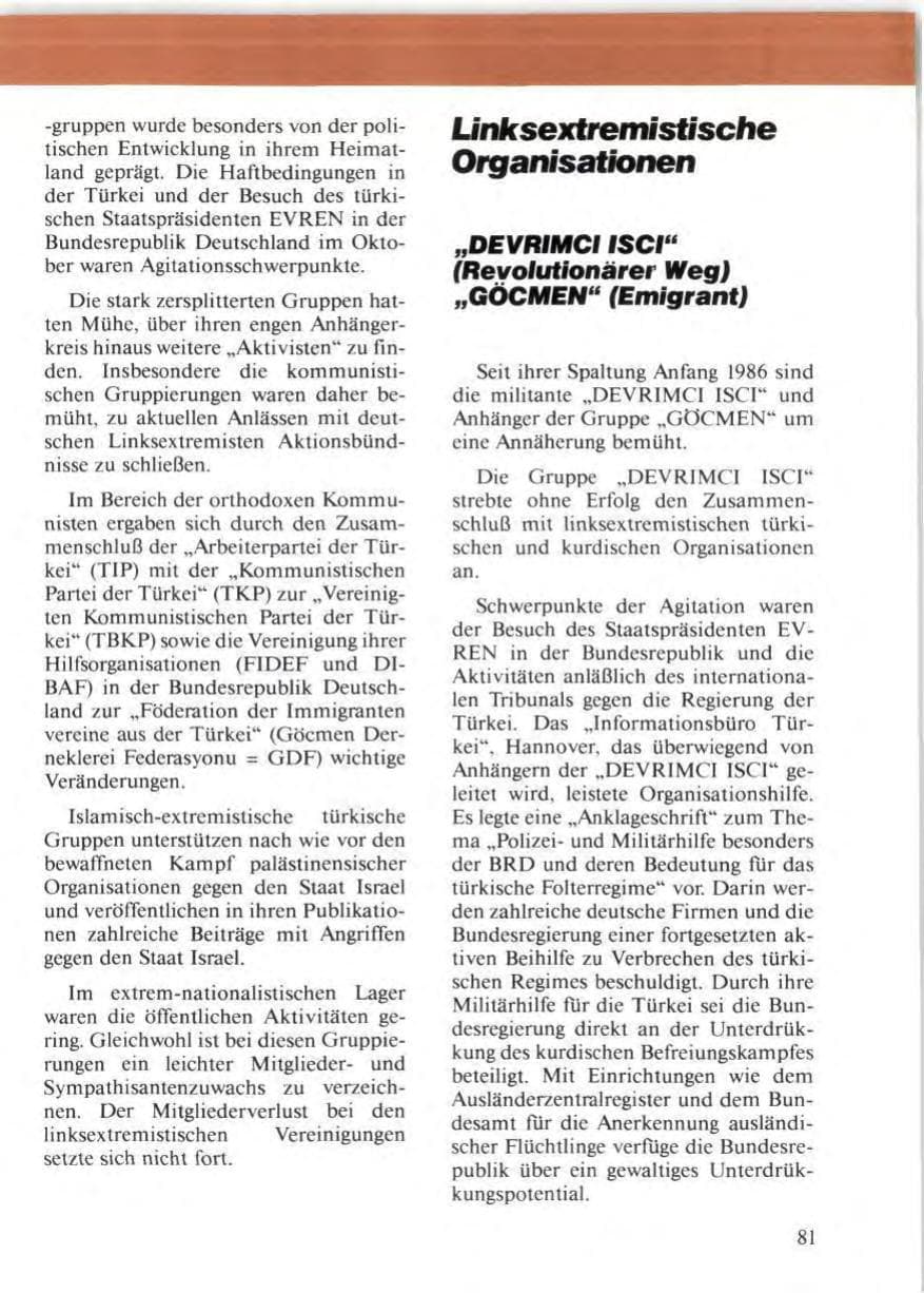 Seite 83 des Verfassungsschutzbericht 1988 Niedersachsen