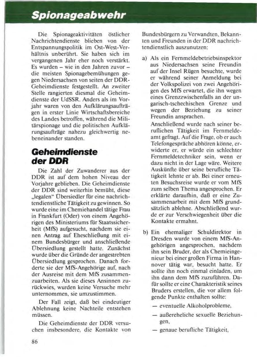 Seite 88 des Verfassungsschutzbericht 1988 Niedersachsen