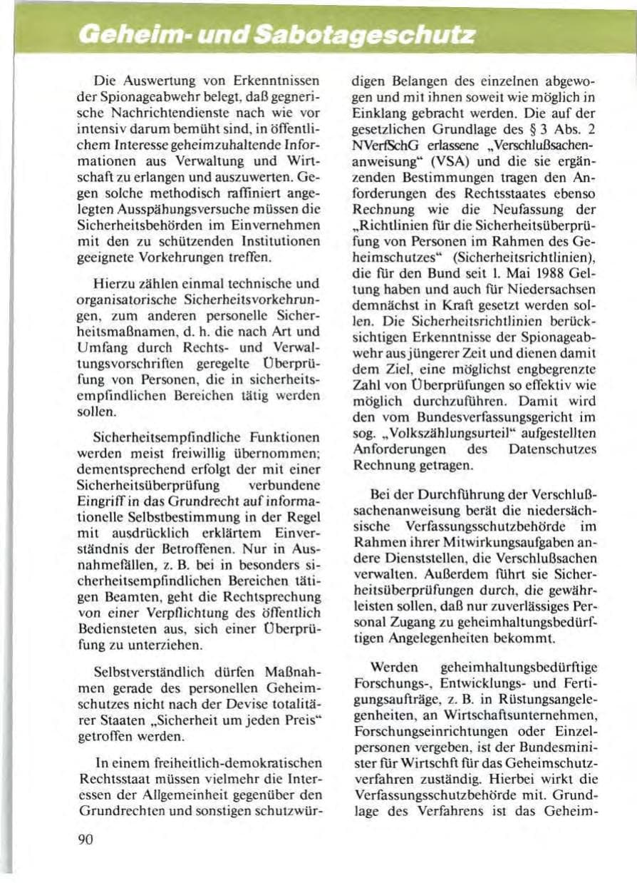Seite 92 des Verfassungsschutzbericht 1988 Niedersachsen