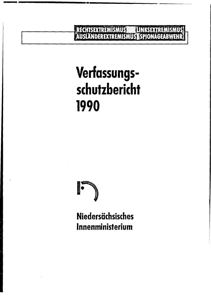 Seite 1 des Verfassungsschutzbericht 1990 Niedersachsen