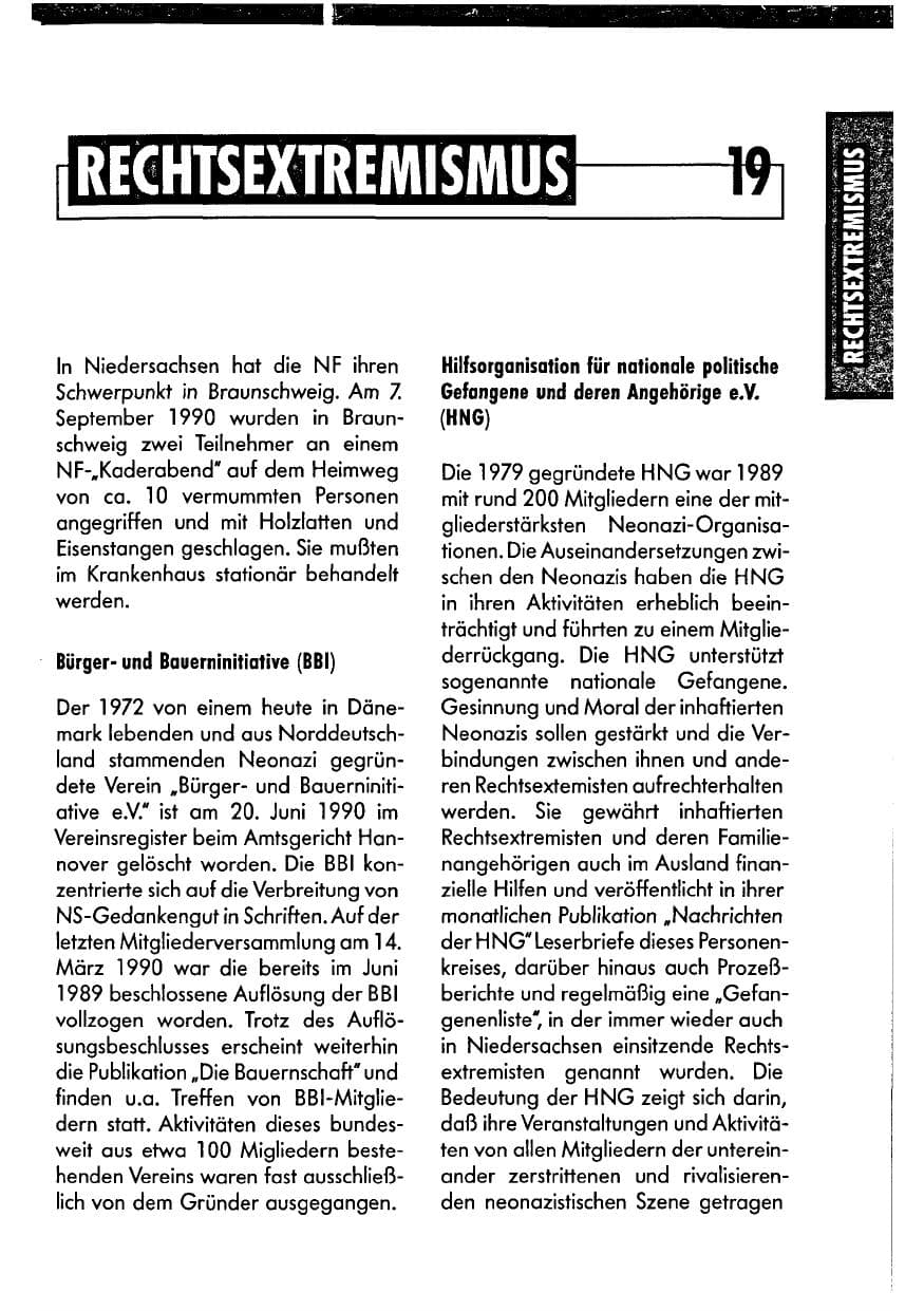 Seite 19 des Verfassungsschutzbericht 1990 Niedersachsen