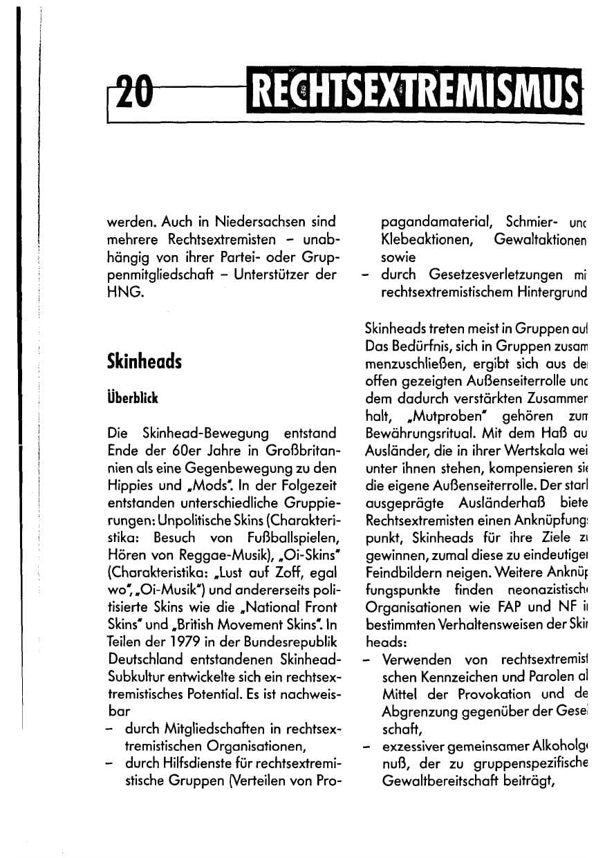 Seite 20 des Verfassungsschutzbericht 1990 Niedersachsen