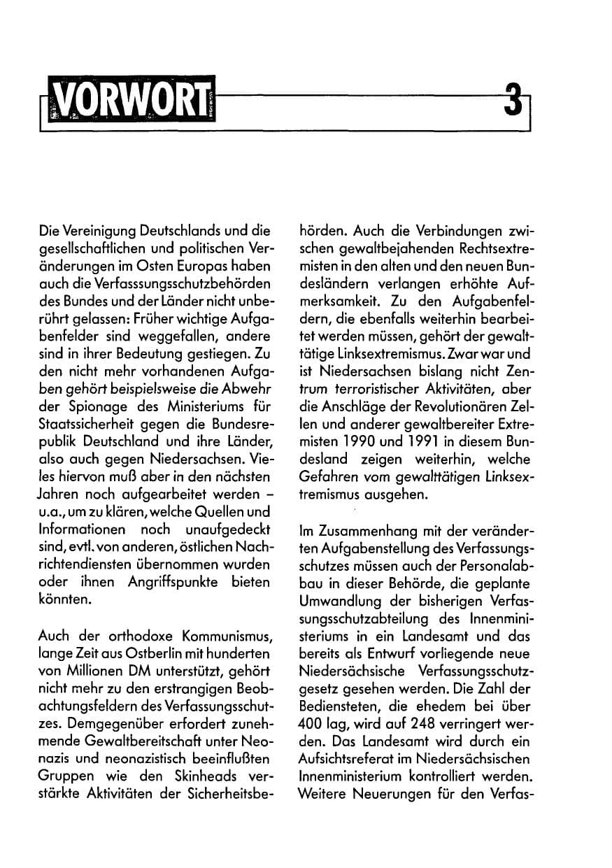 Seite 3 des Verfassungsschutzbericht 1990 Niedersachsen