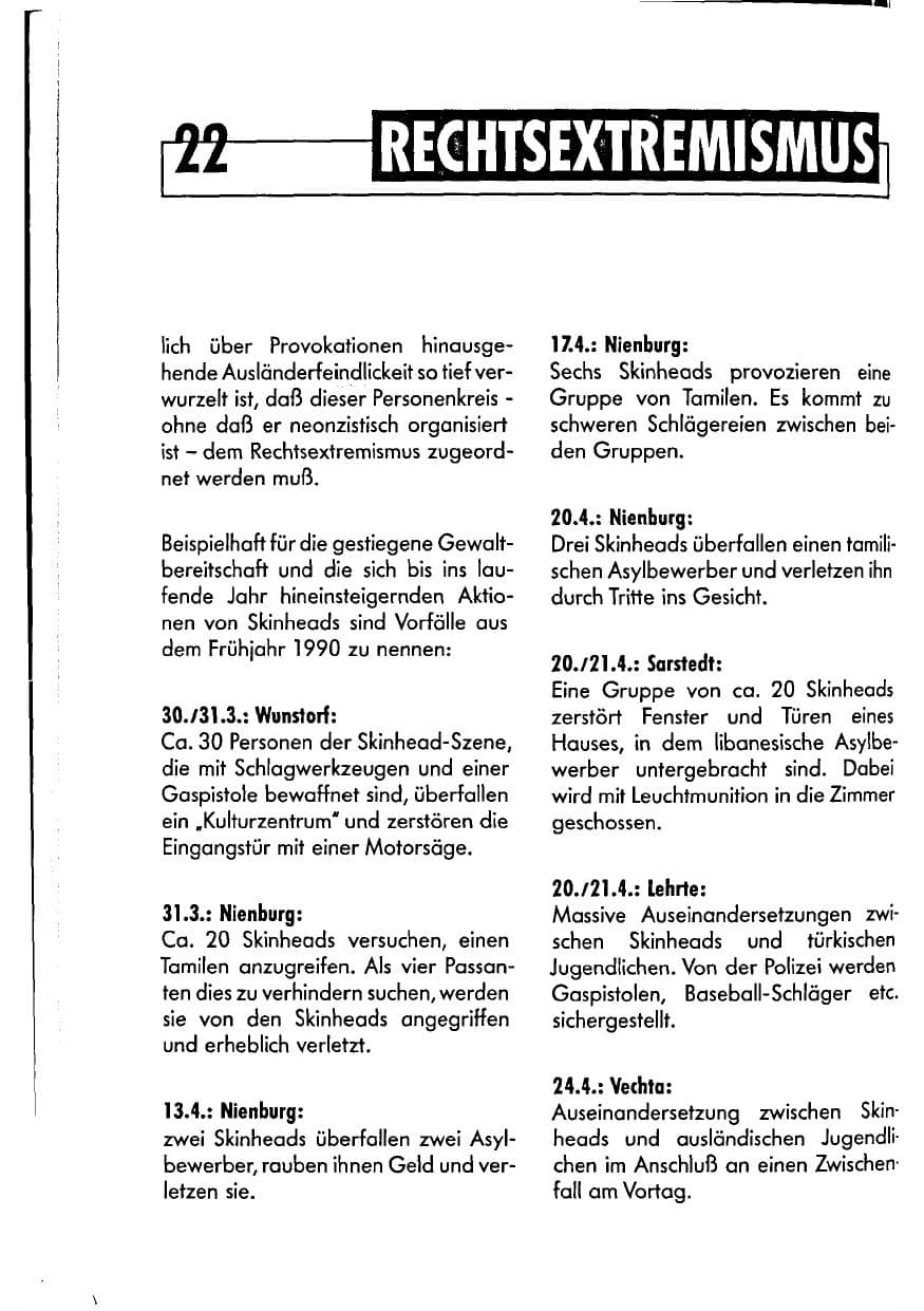 Seite 22 des Verfassungsschutzbericht 1990 Niedersachsen