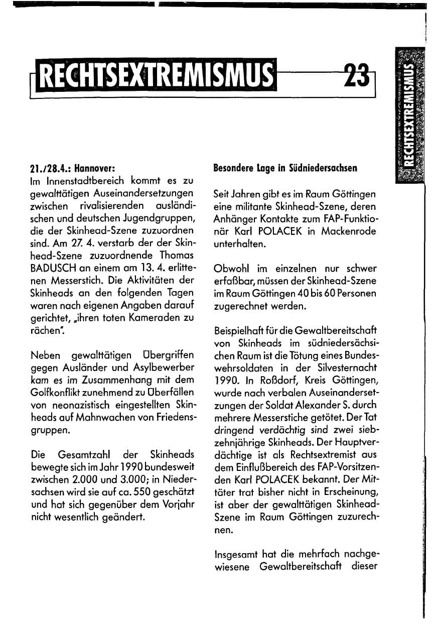 Seite 23 des Verfassungsschutzbericht 1990 Niedersachsen