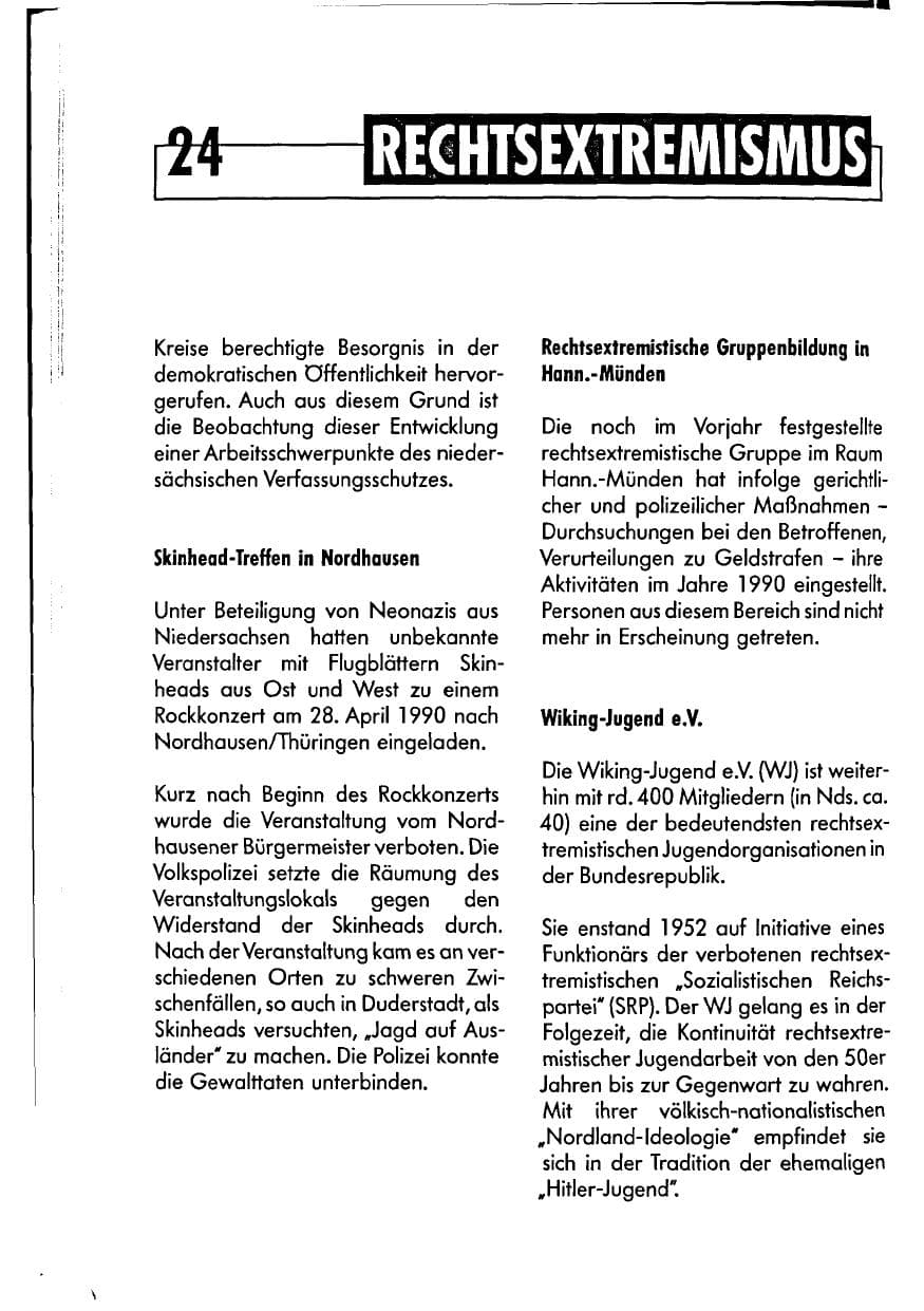 Seite 24 des Verfassungsschutzbericht 1990 Niedersachsen