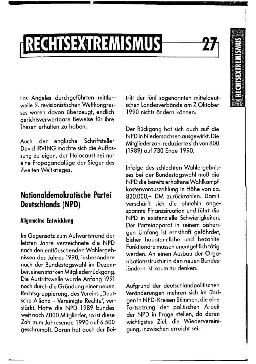 Seite 27 des Verfassungsschutzbericht 1990 Niedersachsen