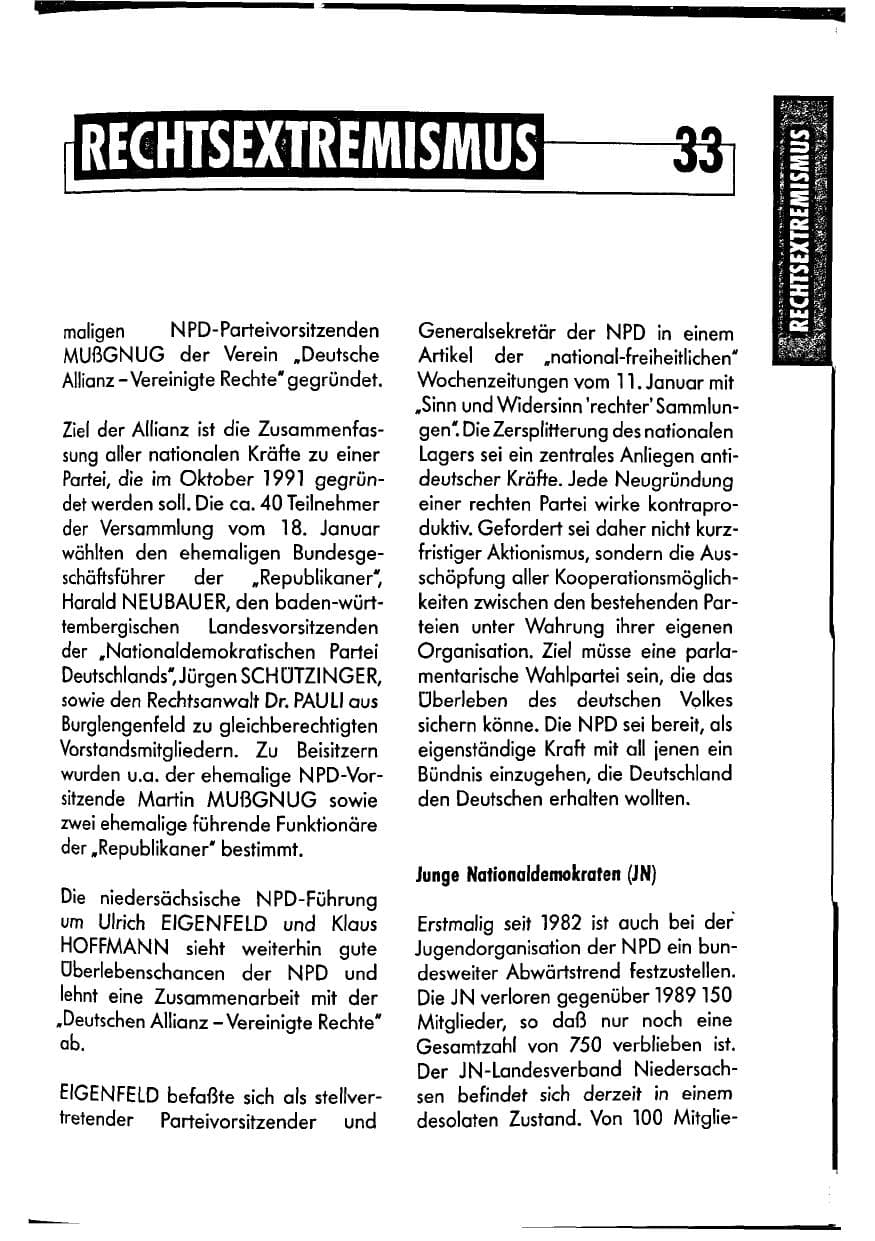 Seite 33 des Verfassungsschutzbericht 1990 Niedersachsen