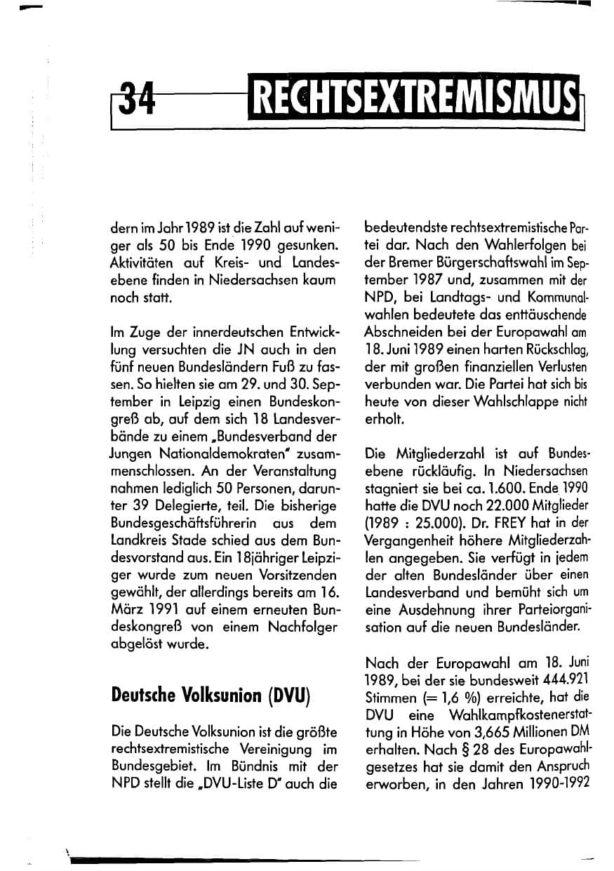 Seite 34 des Verfassungsschutzbericht 1990 Niedersachsen